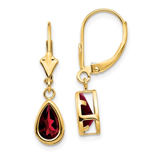 14k Yellow Gold 2 ct tw Pear Garnet Leverback Earrings