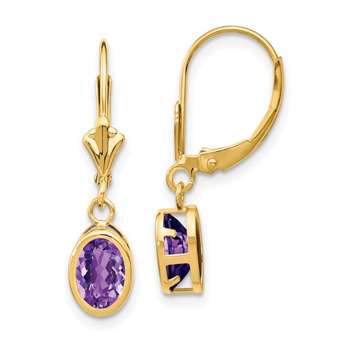 14k Yellow Gold 1.5 ct Oval Amethyst Leverback Earrings