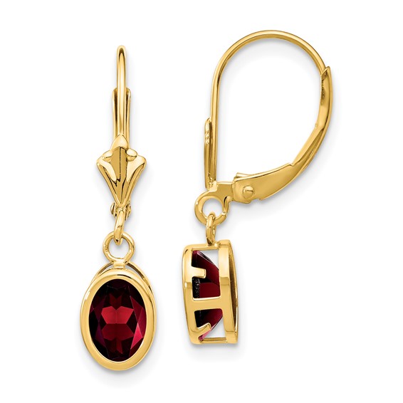 14k Yellow Gold 2 ct tw Oval Garnet Bezel Leverback Earrings