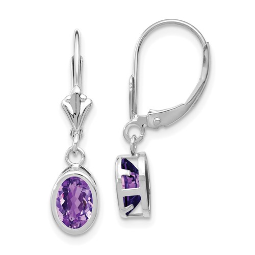 14k White Gold 1.5 ct Oval Amethyst Leverback Earrings