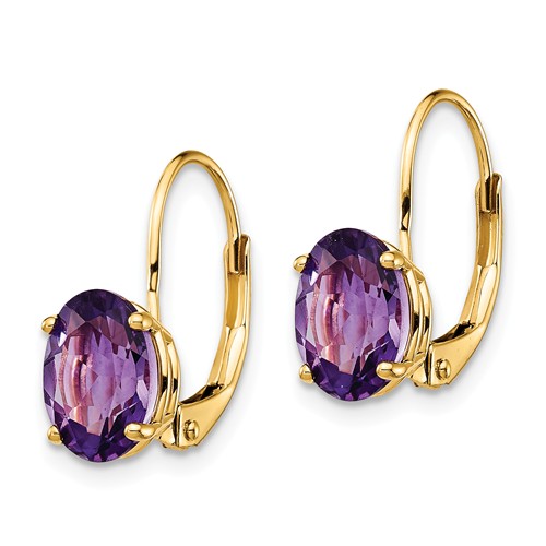 14k Yellow Gold 2.1 ct Oval Amethyst Leverback Earrings