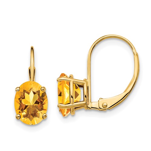 14k Yellow Gold 2.2 ct tw Oval Citrine Leverback Earrings