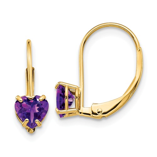 14k Yellow Gold 0.84 ct Heart Amethyst Leverback Earrings