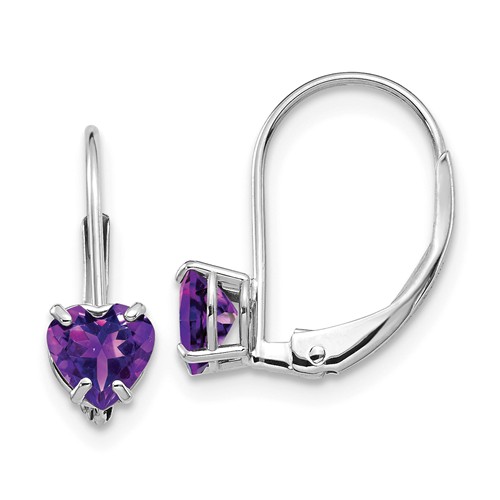 14k White Gold 0.84 ct Heart Amethyst Leverback Earrings
