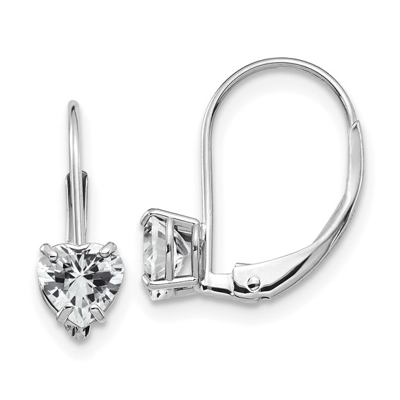 14k White Gold Cubic Zirconia Heart Leverback Earrings