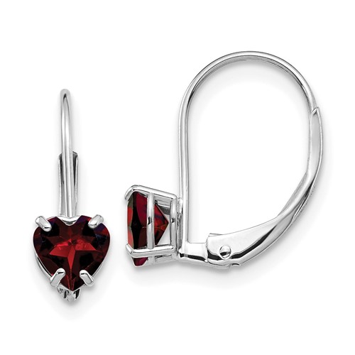 14k White Gold 1.1 ct tw Heart Garnet Leverback Earrings
