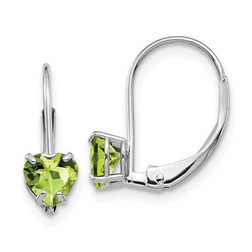 14k White Gold 1 ct tw Peridot Heart Leverback Earrings