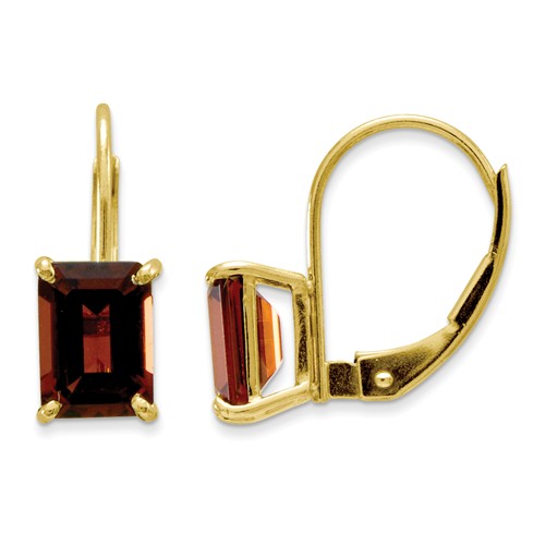 14k Yellow Gold 2.5 ct tw Emerald cut Garnet Dangle Earrings