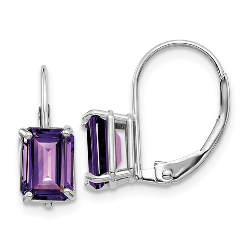 14k White Gold 1.8 ct tw Emerald Cut Amethyst Leverback Earrings