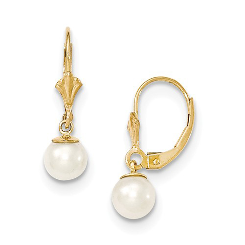 14kt Yellow Gold 6mm Freshwater Cultured Pearl Leverback Earrings XLB154PL
