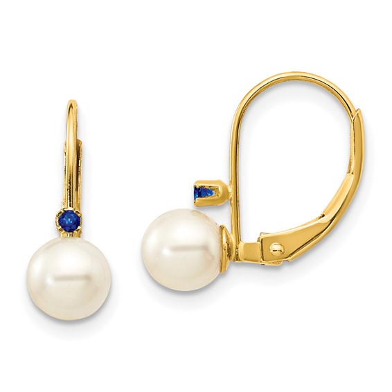 14k Gold 5mm Freshwater Cultured Pearl Sapphire Leverback Earrings