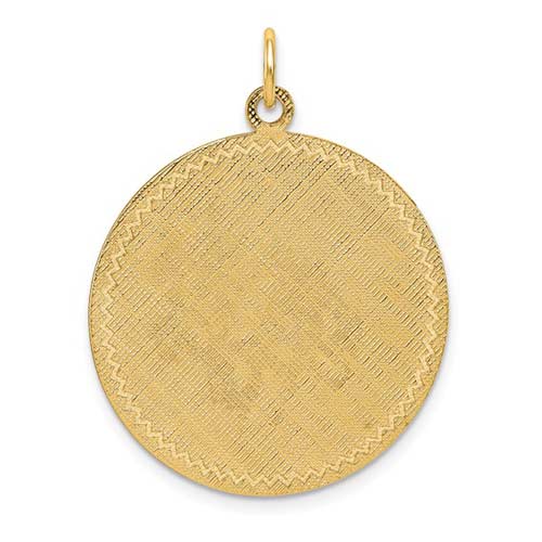  14k Yellow Gold Patterned Round Disc Pendant With Satin Back 1in
