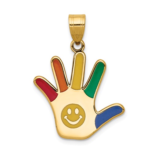 14k Yellow Gold Autism With Smiley Face Handprint Pendant