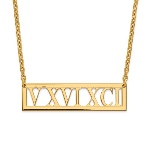 14k Yellow Gold Design Your Roman Numeral Bar Necklace