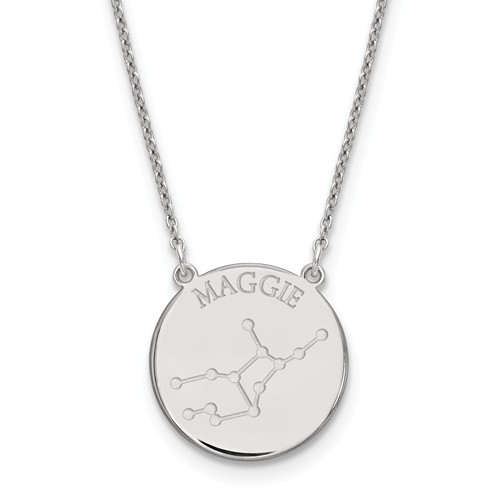 Sterling Silver 3/4in Virgo Constellation Disc Engravable Necklace