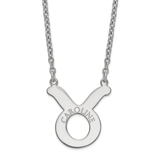 Sterling Silver 3/4in Taurus Zodiac Sign Engravable Necklace