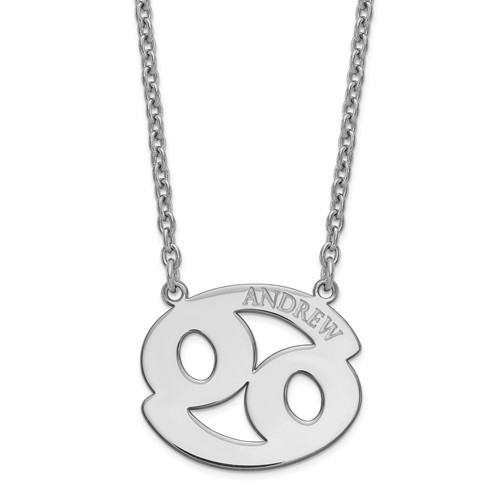 Sterling Silver 3/4in Cancer Zodiac Sign Engravable Necklace