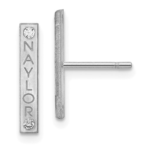 14k White Gold Name Bar Earrings With Diamonds