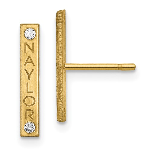 14k Yellow Gold Name Bar Earrings With Diamonds