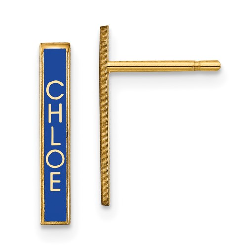 14k Yellow Gold Name Bar Earrings With Blue Epoxy