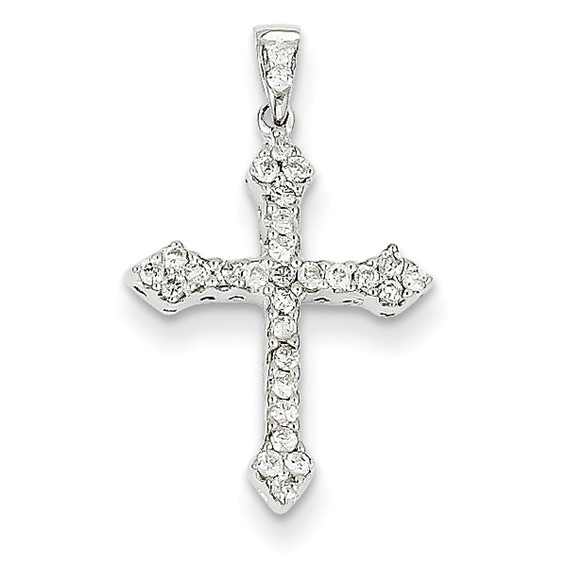14k White Gold 1/4 ct tw Diamond Pointed Cross 7/8in