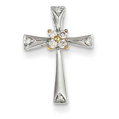 14kt Two-tone Gold 5/8in Diamond Tapered Cross Pendant