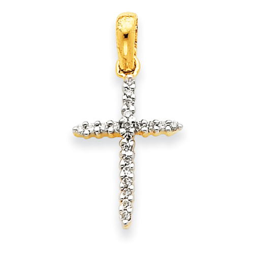 14k Yellow Gold 1/6 ct tw Diamond Cross Pendant 15/16in