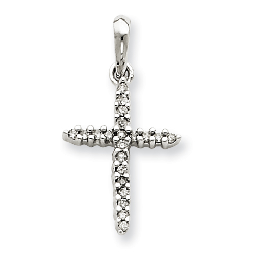 14kt White Gold 3/4in Diamond Cross Pendant Shared Prongs
