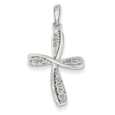 14kt White Gold .07 ct tw Diamond Cross Pendant 15/16in