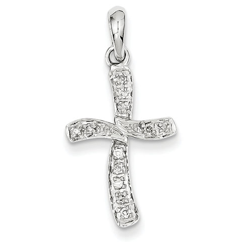 14k White Gold Fancy Twisted 1/8 ct tw Diamond Cross Pendant