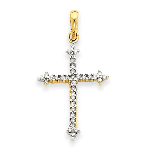 14kt Yellow Gold 7/8in Diamond Pointed Cross Pendant