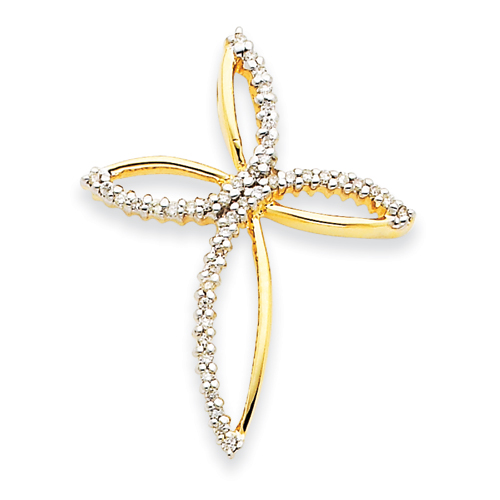 14kt Yellow Gold 1 1/4in Curved Diamond Cross Pendant