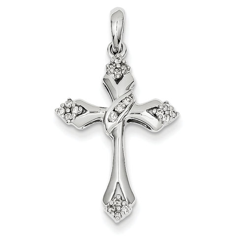 14k White Gold 1/5 ct Diamond Tapered Cross Pendant