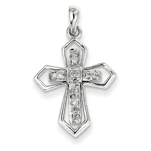 14kt White Gold 3/4in Diamond Inset Cross Pendant