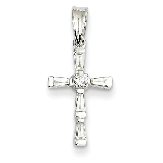 14kt White Gold .20 ct tw Diamond Baguette Cross Pendant 1/2in