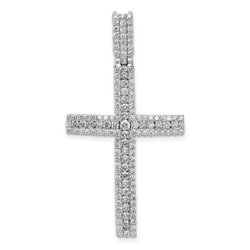 14k White Gold 1 ct Diamond Latin Cross Pendant 1 3/4in