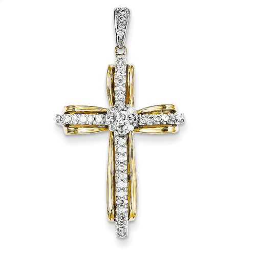 14k Two-tone Gold 1/3 ct Diamond Passion Cross Pendant
