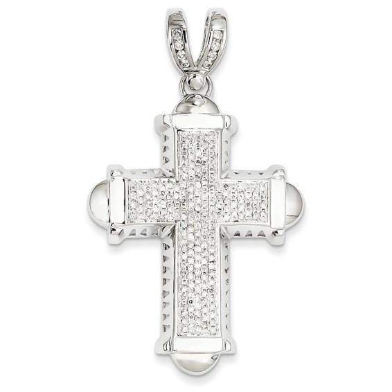 14k White Gold 7/8 ct tw Diamond Cross Pendant 2 1/4in