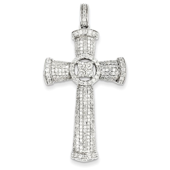 14k White Gold 1.7 ct tw Diamond Cross Pendant 1 15/16in