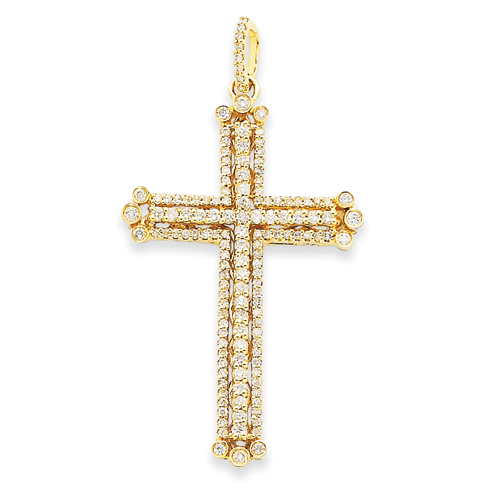 14k Yellow Gold 0.94 ct tw Diamond Budded Cross Pendant 2in