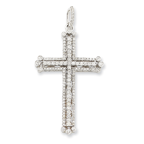 14k White Gold 0.95 ct Diamond Budded Cross Pendant 2in