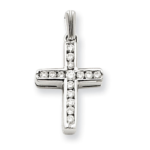 14k White Gold 1/6 ct tw Diamond Latin Cross Pendant