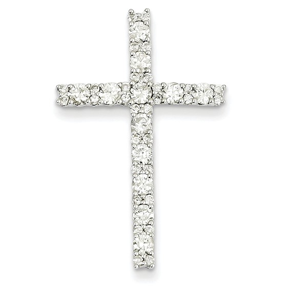 14k White Gold 1 ct tw Diamond Latin Cross Pendant 1.25in