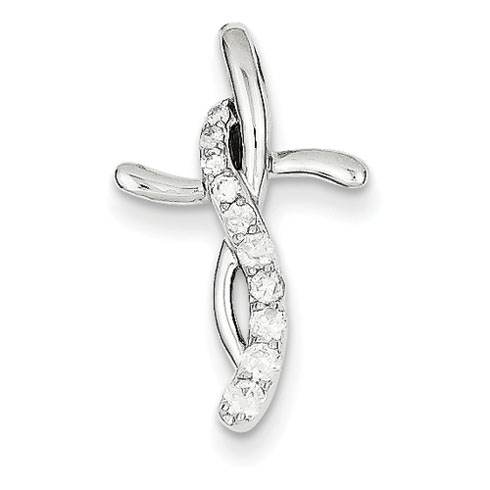 14kt White Gold 7/8in Diamond Curled Cross Slide Pendant