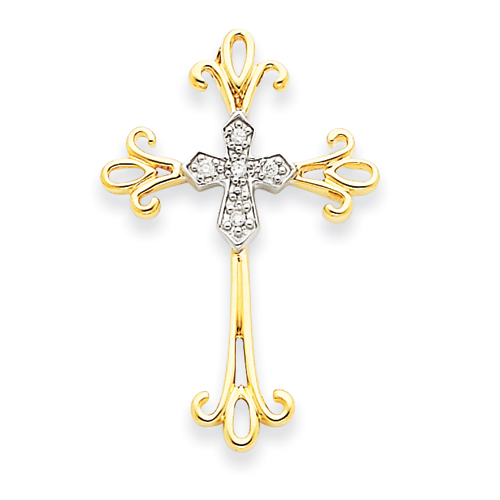 14kt Two-tone 1 3/16in Diamond Cross Pendant