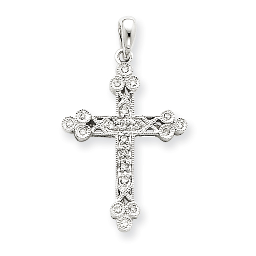 14kt White Gold 7/8in Diamond Filigree Cross Pendant