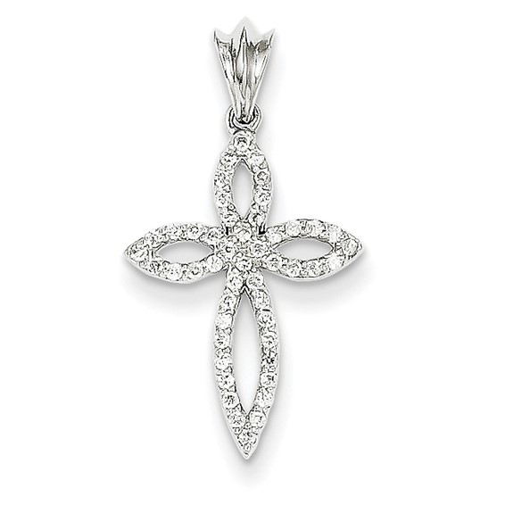 14k White Gold 1/5 ct tw Diamond Passion Cross Pendant 11/16in
