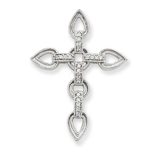 14kt White Gold 1 1/4in Diamond Filigree Cross Pendant