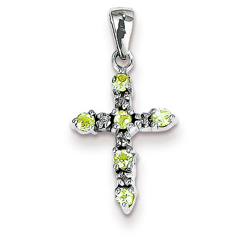 14k White Gold 5/8in Peridot and Diamond Cross Pendant