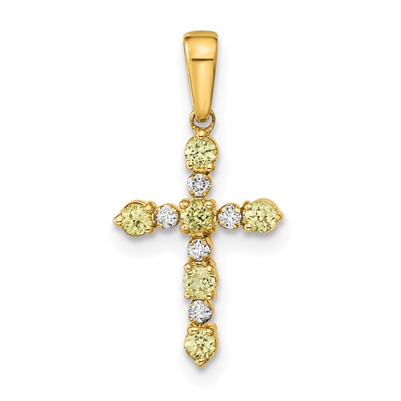 14kt Yellow Gold 5/8in Peridot and Diamond Cross Pendant